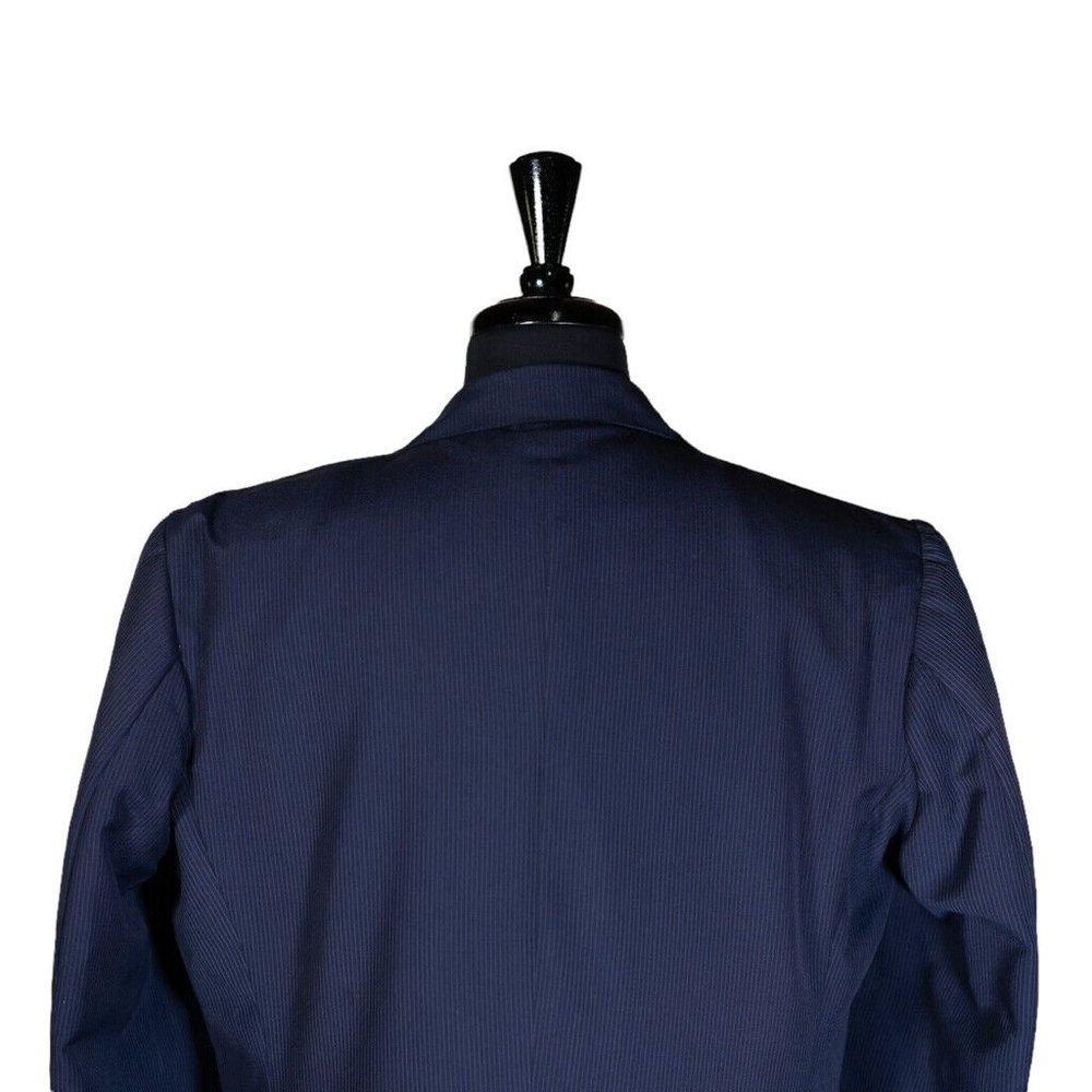 Mens Blazer Blue Striped Cotton Dress Formal Suit Jacket Wedding Sport Coat 44R - Picture 6 of 7